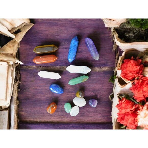 Set of Chakra Hexagonal Column Energy Quartz Crystal Mineral Gem Reiki 14PCS 2.5 - Picture 7 of 12
